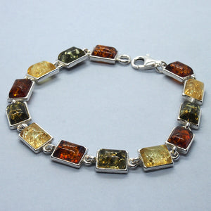 Amber and Silver Bracelet - rectangular stones