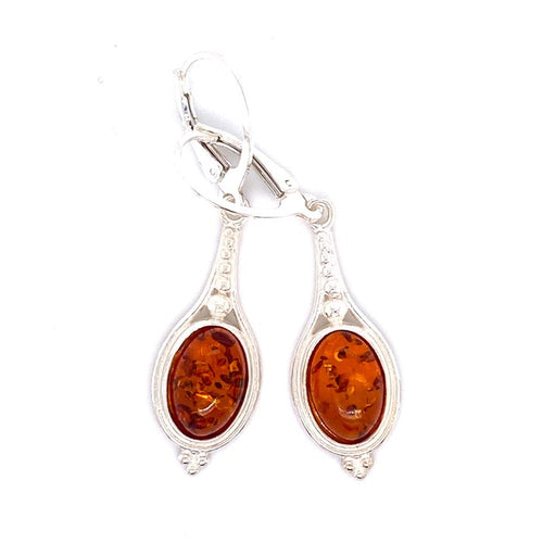 Amber and Silver Earrings - dangling teardrop