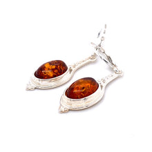 Load image into Gallery viewer, Amber and Silver Earrings - dangling teardrop