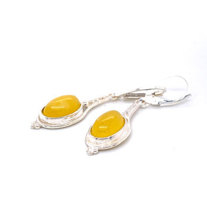 Amber and Silver Earrings - dangling teardrop