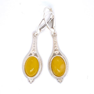 Amber and Silver Earrings - dangling teardrop