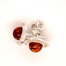 Load image into Gallery viewer, Amber and Silver Earrings - fancy flower