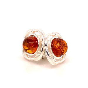 Amber and Silver Earrings - fancy flower