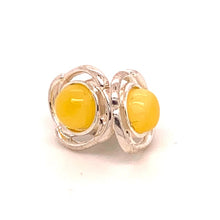 Load image into Gallery viewer, Amber and Silver Earrings - fancy flower