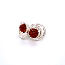 Load image into Gallery viewer, Amber and Silver Earrings - round stone with loops