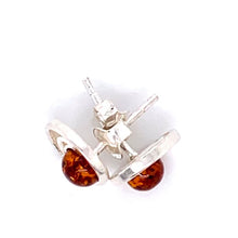 Load image into Gallery viewer, Amber and Silver Earrings - round stone with loops