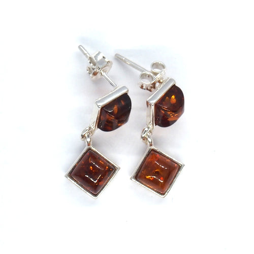 Amber and Silver Earrings - two squares