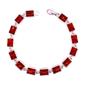 Amber and Silver Bracelet - rectangular stones