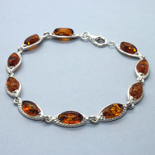 Load image into Gallery viewer, Amber and Silver Bracelet - fancy oval stones