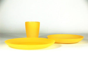 picnic basket collection plates cup yellow