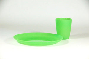 plastic plate and cup green