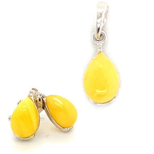 Amber and Silver Set - Earrings and Pendant - Teardrops