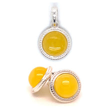 Load image into Gallery viewer, Amber and Silver Set - Earrings and Pendant - Delicate Round