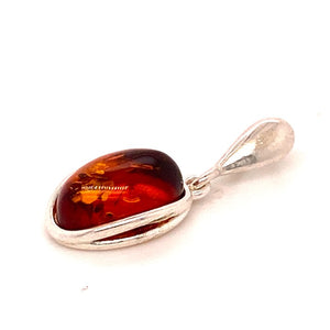 Amber and Silver Set - Earrings and Pendant - Oval Shape