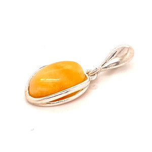 Amber and Silver Set - Earrings and Pendant - Oval Shape